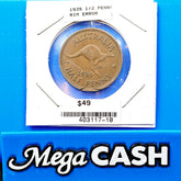 Rare Australia 1939 Half 1/2 Penny Rim Error